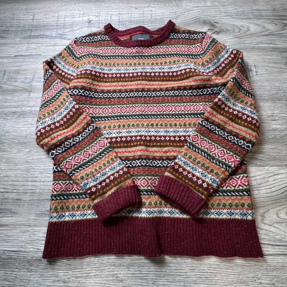 L.O.G.G. H&M Fair Isle Sweater Mens‎ Medium Burgundy Wool Blend Knit Pullover